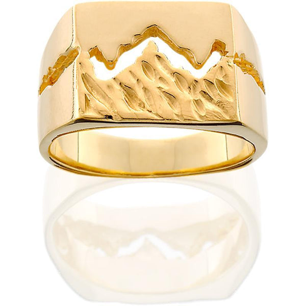Women's 14K Yellow Gold Extra Wide Textured Mountain Teton Ring