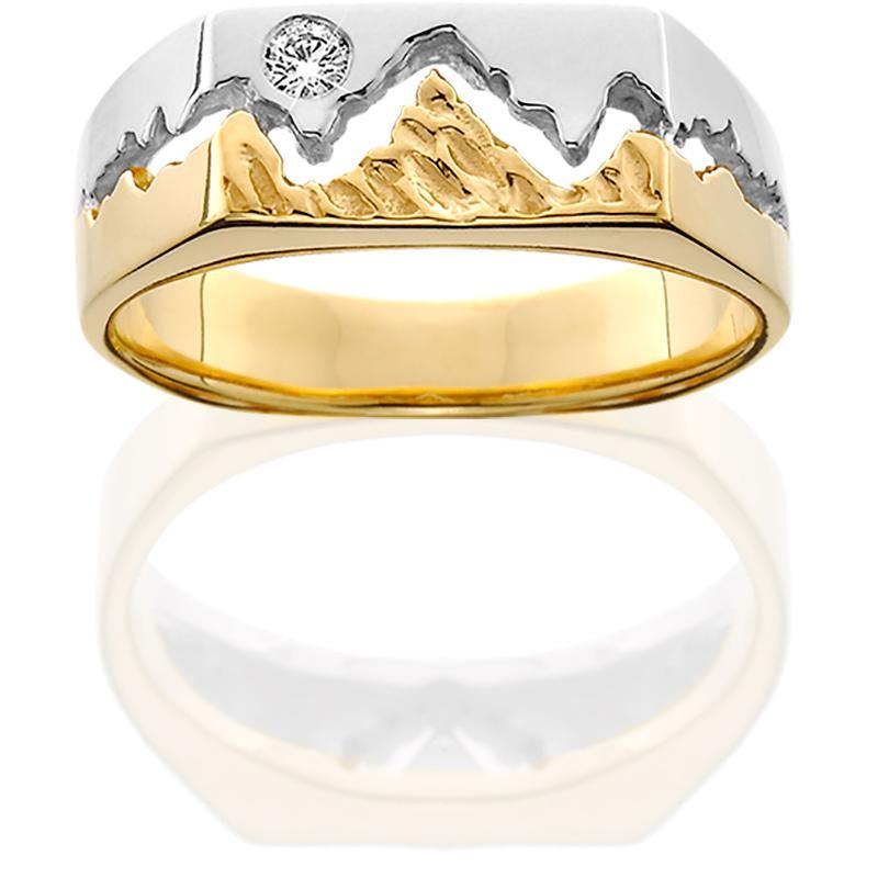 Men's 14K Two-Toned Gold Teton Ring w/Textured Mountains