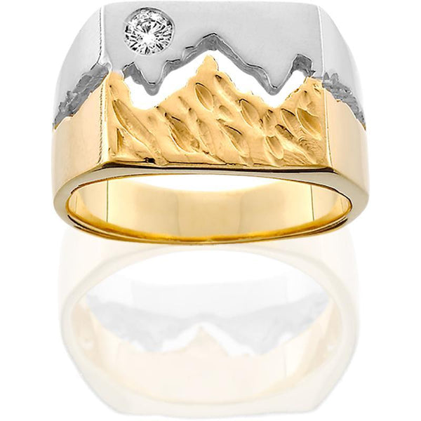 Women's 14K Two-Toned Gold Extra Wide Teton Ring w/Textured Mountains