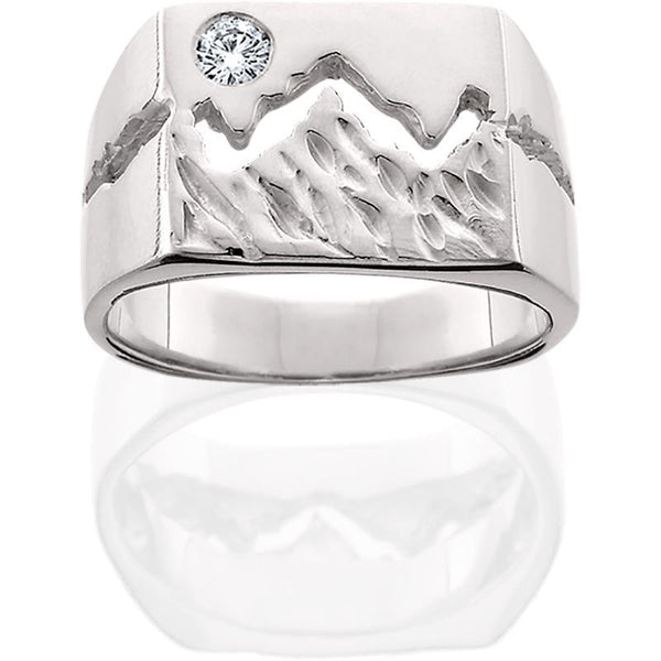 Men's Silver Extra Wide Teton Ring w/Textured Mountains