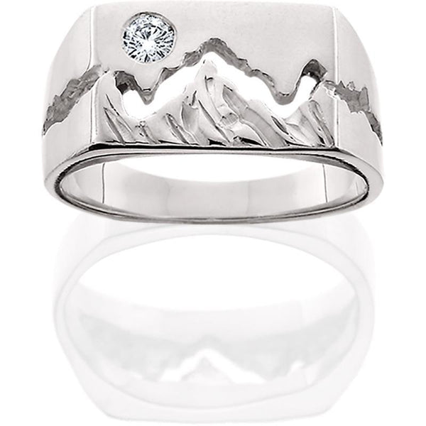 Women's Silver Wide Teton Ring w/Textured Mountains