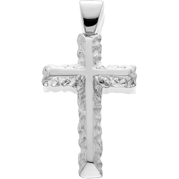 Silver Large Cross Pendant w/Textured Edges