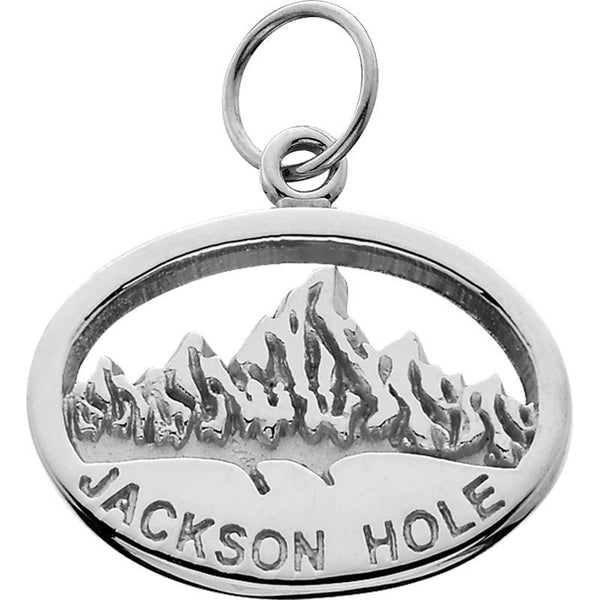 Small Silver 'Jackson Hole' Oval Charm w/Textured Mountains