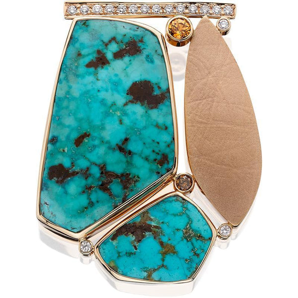 Turquoise Pendant w/Golden Zircon and Diamonds