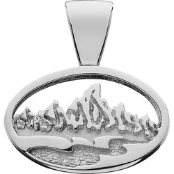 Oval WHITE GOLD Teton Pendant w/Textured Mountains and River