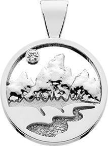 WHITE GOLD Teton Pendant w/Raised Mountains and Rock Textured River