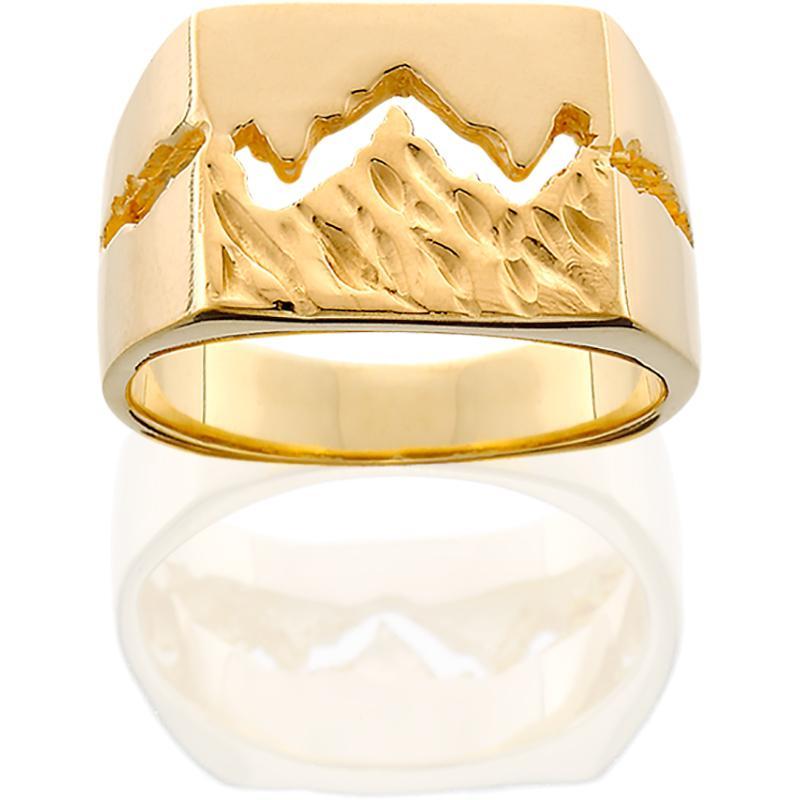 HR015; Women's 14K Yellow Gold Extra Wide Textured Mountain Teton Ring