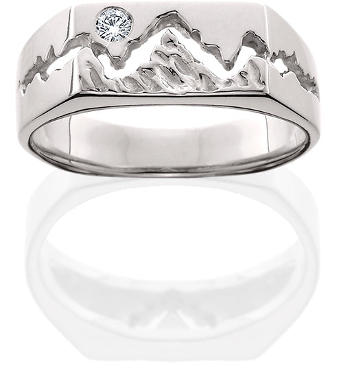 Women's Silver Ring Teton w/Textured Mountains