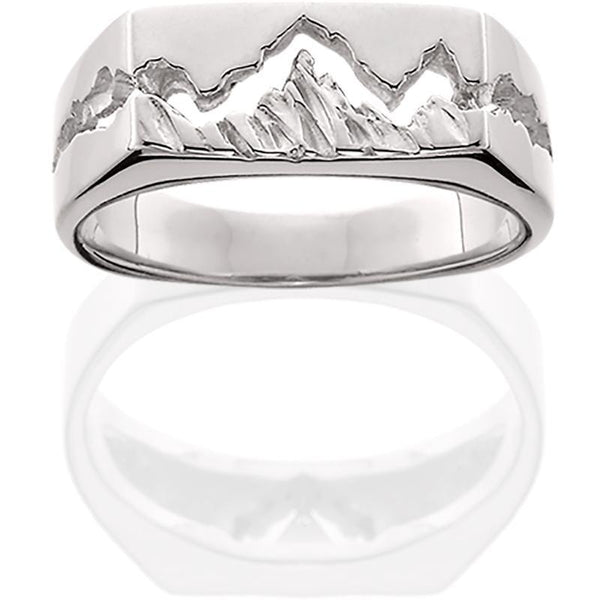 Women's 14K White Gold Teton Ring w/Textured Mountains