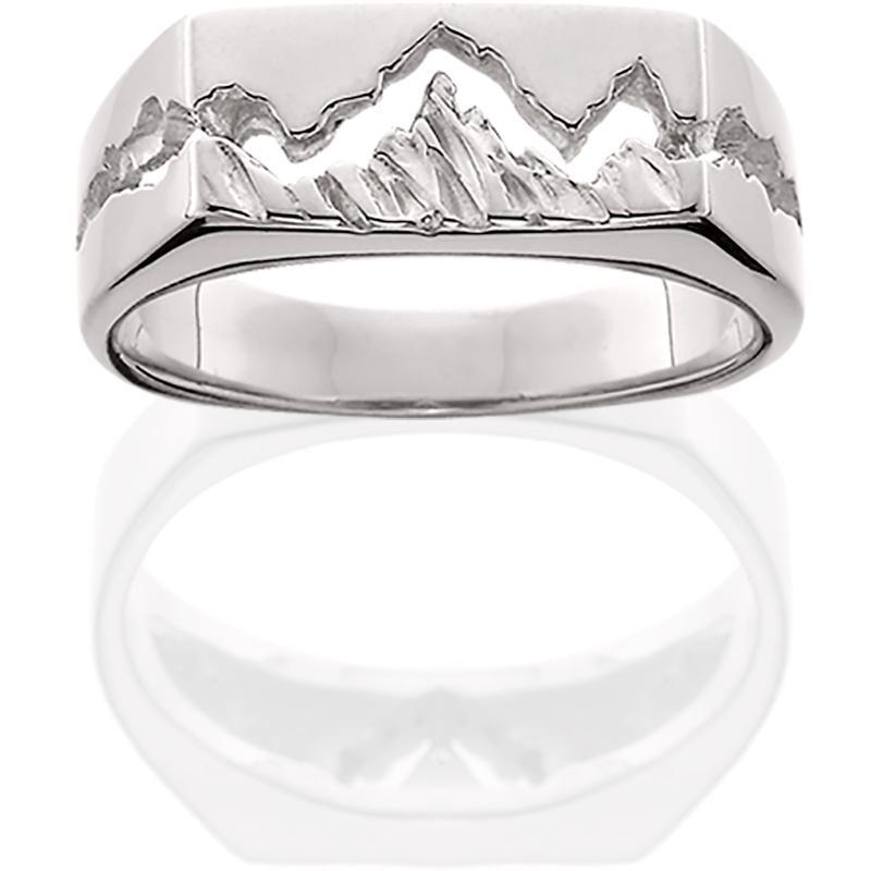 HR303; Women's Silver Ring Teton w/Textured Mountains