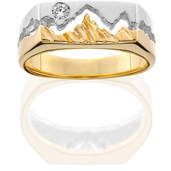 Women's 14K Two-Toned Gold Teton Ring w/Textured Mountains