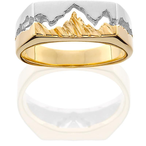 Women's 14K Two-Toned Gold Teton Ring w/Textured Mountains