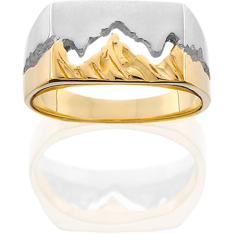 Women's 14K Gold Two Toned Wide Teton Ring w/Textured Mountains