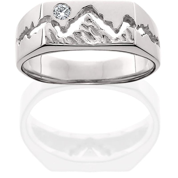Men's Silver Teton Ring w/Textured Mountains