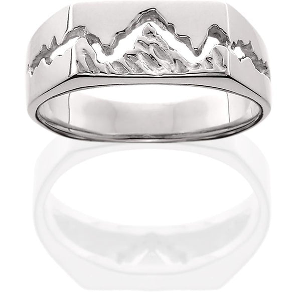 HR203; Men's Silver Teton Ring w/Textured Mountains