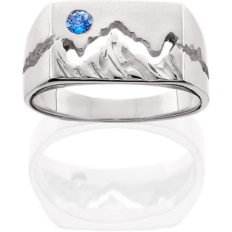 Men's Silver Wide Teton Ring w/Textured Mountains