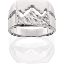 HR215; Men's Silver Extra Wide Teton Ring w/Textured Mountains