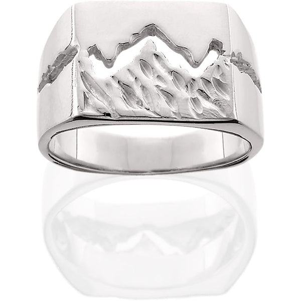 Men's Silver Extra Wide Teton Ring w/Textured Mountains