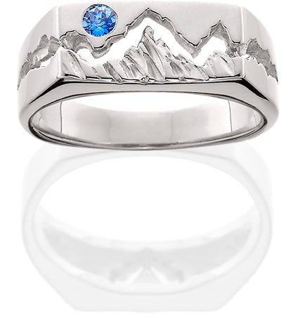 HR303; Women's Silver Ring Teton w/Textured Mountains