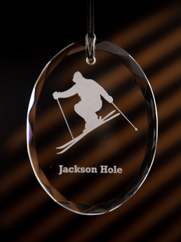 Crystal Oval Downhill Skier Ornament Oval