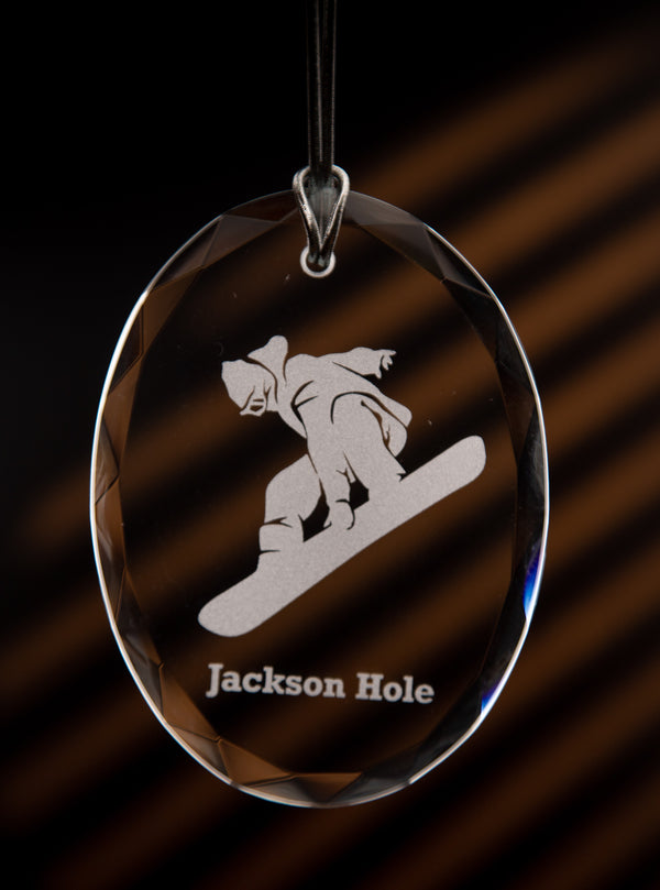 Crystal Oval Snowboarder Ornament