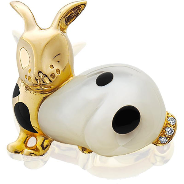 ASCHGROSS0017; 14K Yellow Gold Bunny Pin w/Black Onyx and Mother-of-Pearl