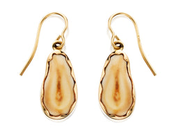 EIE108; CUSTOM 14K Yellow Gold Elk Ivory Earrings Bezel Set w/French Wires