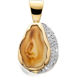 EIP315; 14K Yellow Gold X-Large Elk Ivory Pendant w/Diamond Pave Bezel