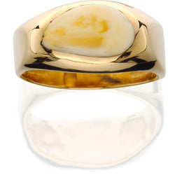 EIR501;  14K Yellow Gold Mans Ring w/Elk Ivory
