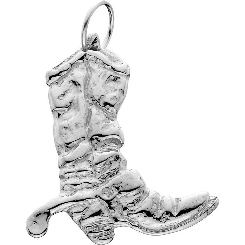 HCS101; Silver Cowboy Boot Charm w/Spur Crunched Detail