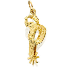 HD047; 14K Yellow Gold Large  Engraved Spur Charm w/Spinning Rowel