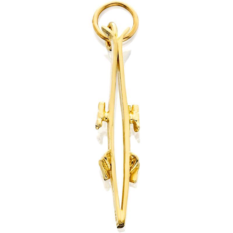 HD191; 14K Yellow Gold 3D Back To Back Pair of Skies Charm