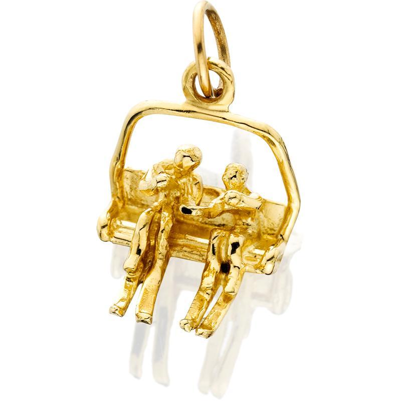 HD211; 14K Yellow Gold 3D Large Double Chairlift Charm w/2 People