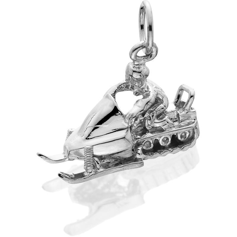 HDS241; Silver 3D Snowmobile Charm w/Rider