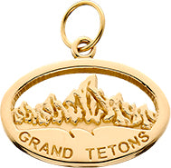 HP004; 14K Yellow Gold Small Oval 'Grand Tetons' Charm w/Textured Mountains