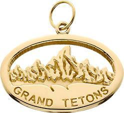 Oval 'Grand Tetons' Charm w/Textured Mountains ~ Large