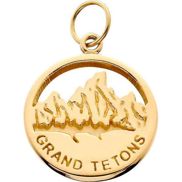 HP030; 14K Yellow Gold X-Small 'Grand Tetons' Charm w/Textured Mountains