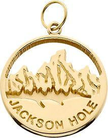 HP038; 14K Yellow Gold Small 'Jackson Hole' Charm w/Textured Mountains