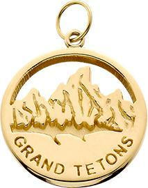 HP039; 14K Yellow Gold Small 'Grand Tetons' Charm w/Textured Mountains