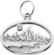 HP601; Silver Small Teton Oval Charm w/Textured Mountains and River