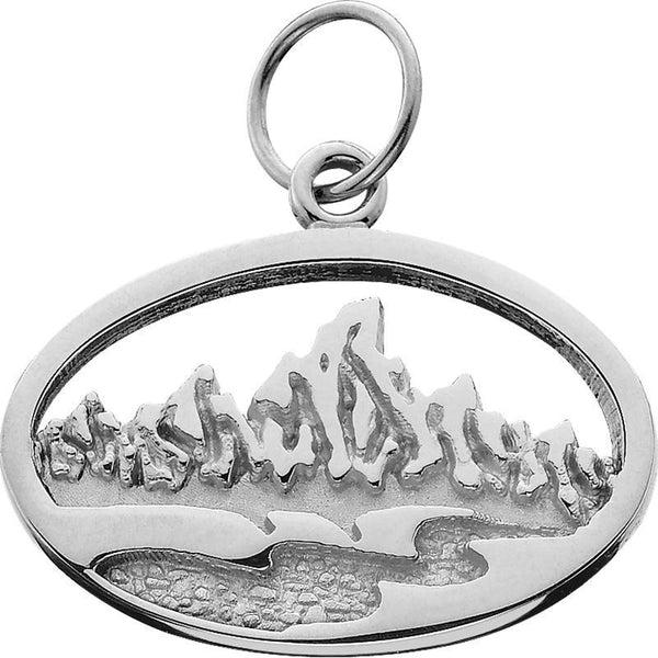 Oval Teton Charm w/Textured Mountains and River ~ Small