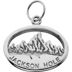 HP603; Silver Small 'Jackson Hole' Oval Charm w/Textured Mountains