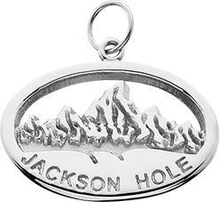 HP612; Silver Large 'Jackson Hole' Oval Charm w/Textured Mountains