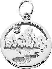 HP627; Silver X-Small Textured Teton Charm w/Textured Mountains and River