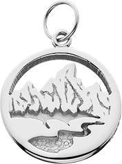HP627; Silver X-Small Textured Teton Charm w/Textured Mountains and River