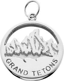 HP639; Silver Small 'Grand Tetons' Charm w/Textured Mountains