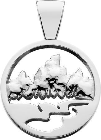 Silver Teton Pendant w/Raised Mountains ~ XL