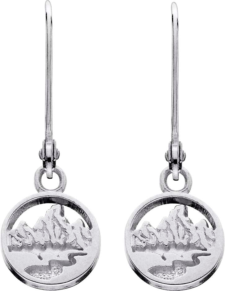 Mini Silver Teton Earrings w/Textured Mountains and River