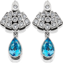 Hugette0001; Platinum Earrings with Aquamarines and Diamonds