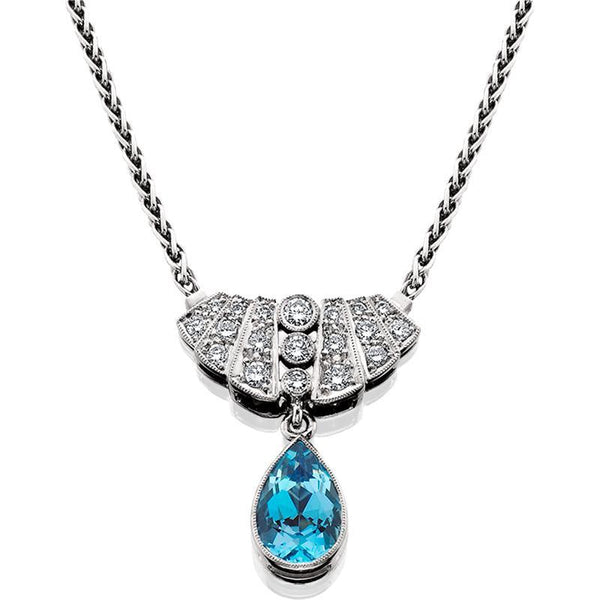 Aquamarine and Diamond Necklace set in Platinum